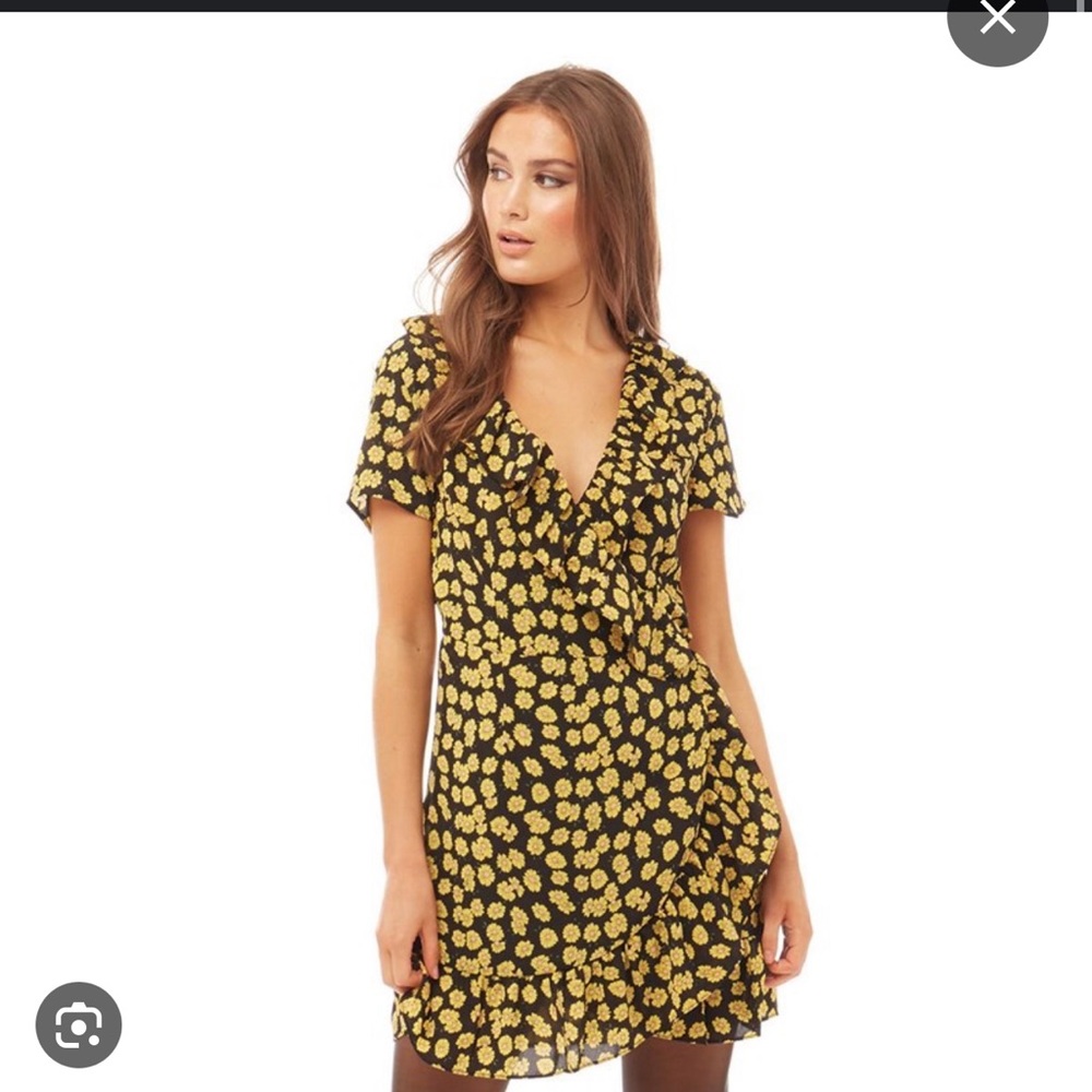 Brave Soul London Sunflower Printed Mini Wrap Dress